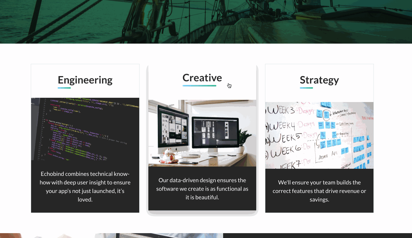 Hover animations on the Echobind website