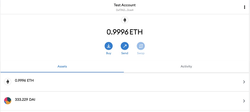 Metamask user screen