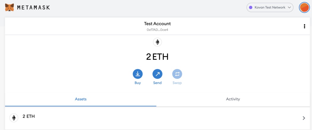 Metamask user screen