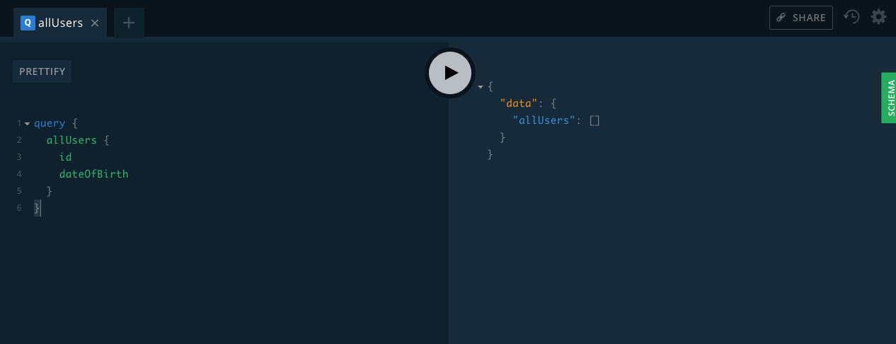 GraphQL UI of opening a new tab to create a Query