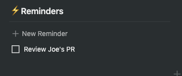 A picture of the reminders section of the dashboard.