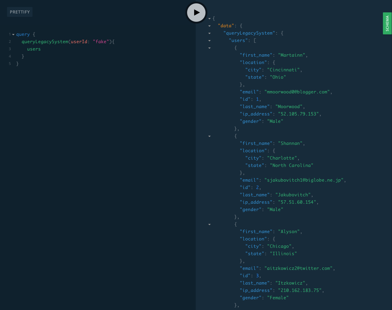 GraphQL UI to show the entire response of users