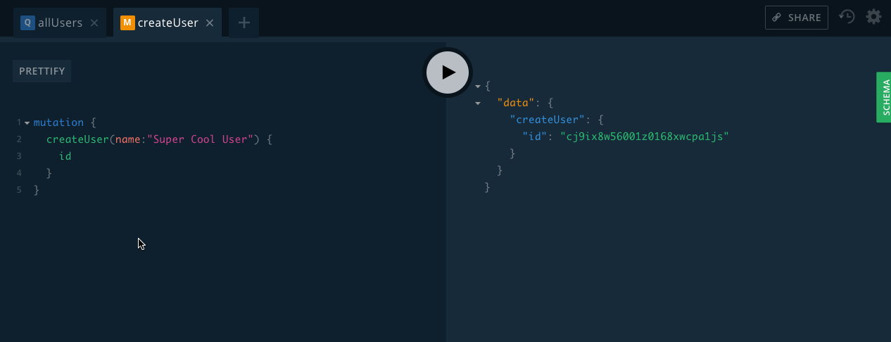 GraphQL UI of receiving a response from all users.