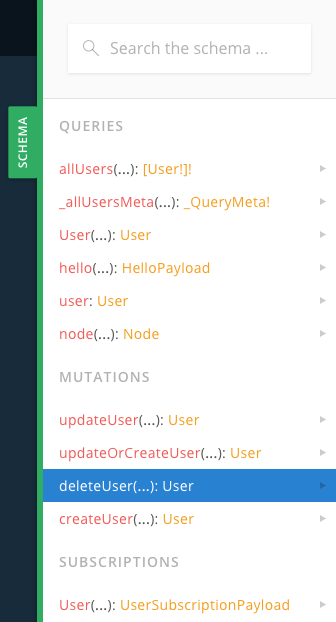 GraphQL Schema tab opened to show what's available