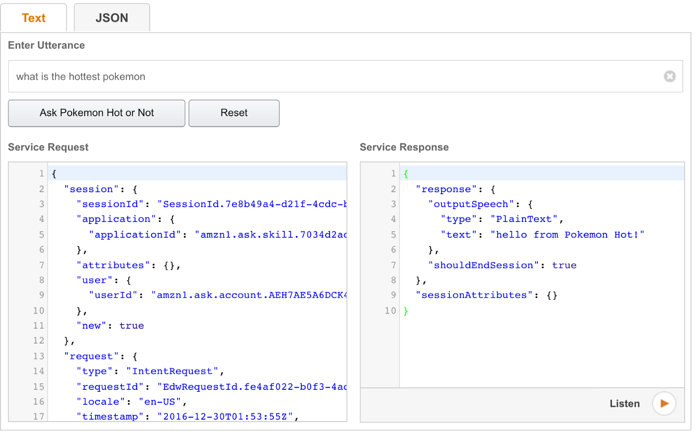 The response object from a specific endpoint