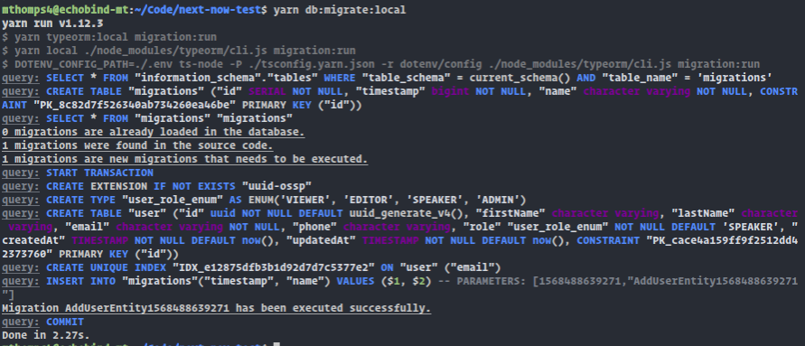 Terminal running yarn migration