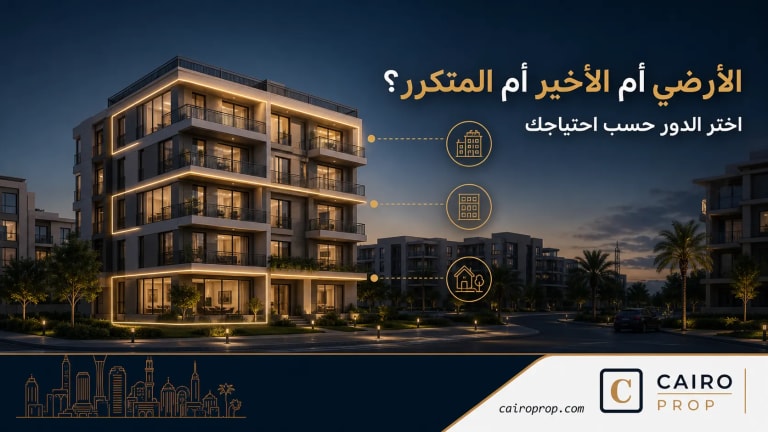 مبنى يوضح مقارنة الدور الأرضي والأخير والمتكرر