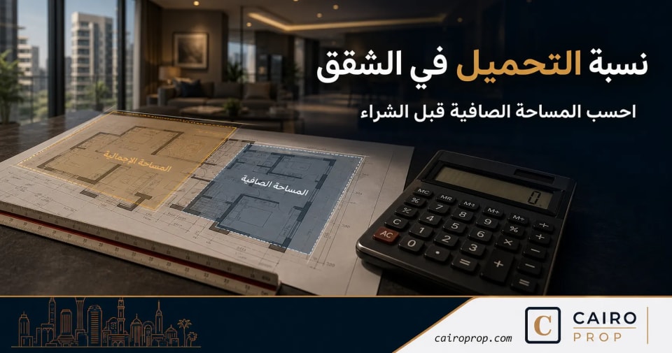 مخطط يوضح الفرق بين المساحة الإجمالية والمساحة الصافية للشقة
