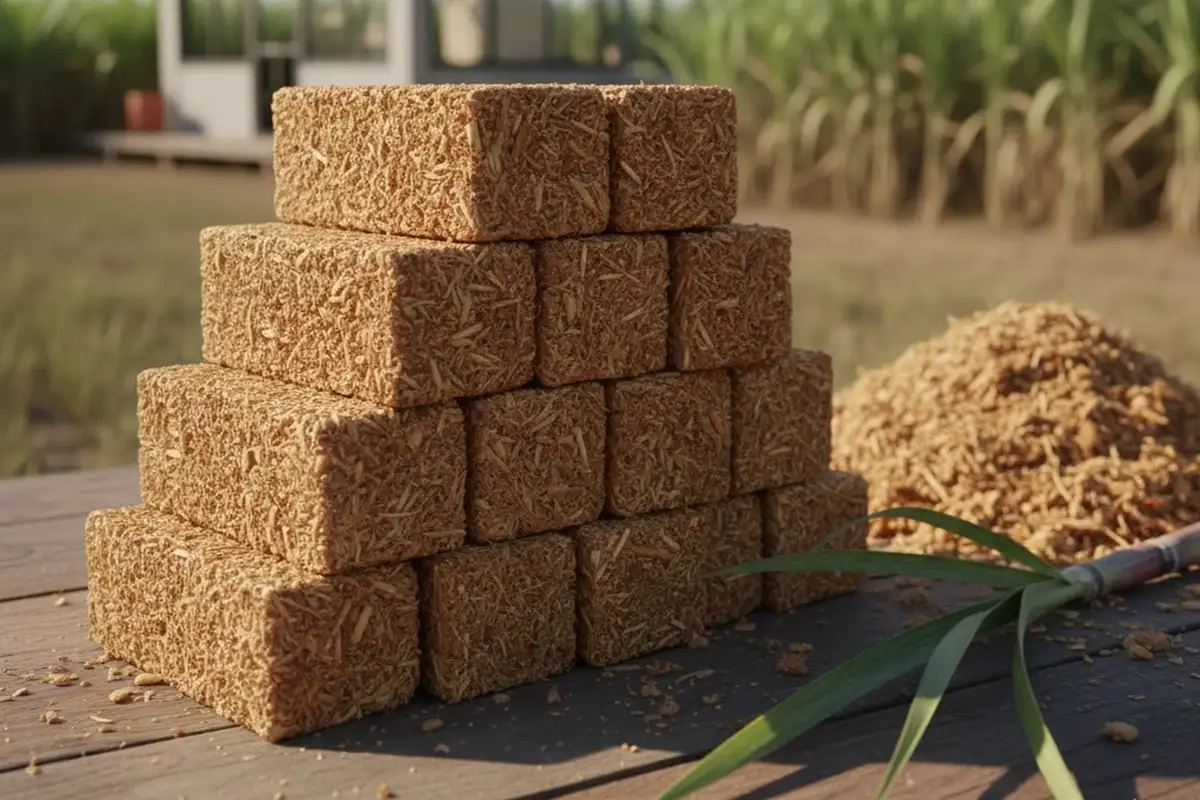 Green building: bricks built with sugar cane waste