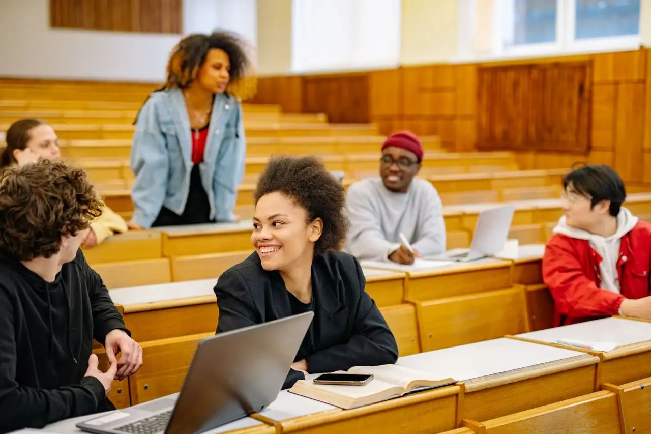 A diverse group of students engaging in discussion