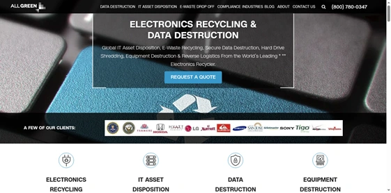 All Green Electronics Recycling facility, showing a nationwide drop-off and pickup network.