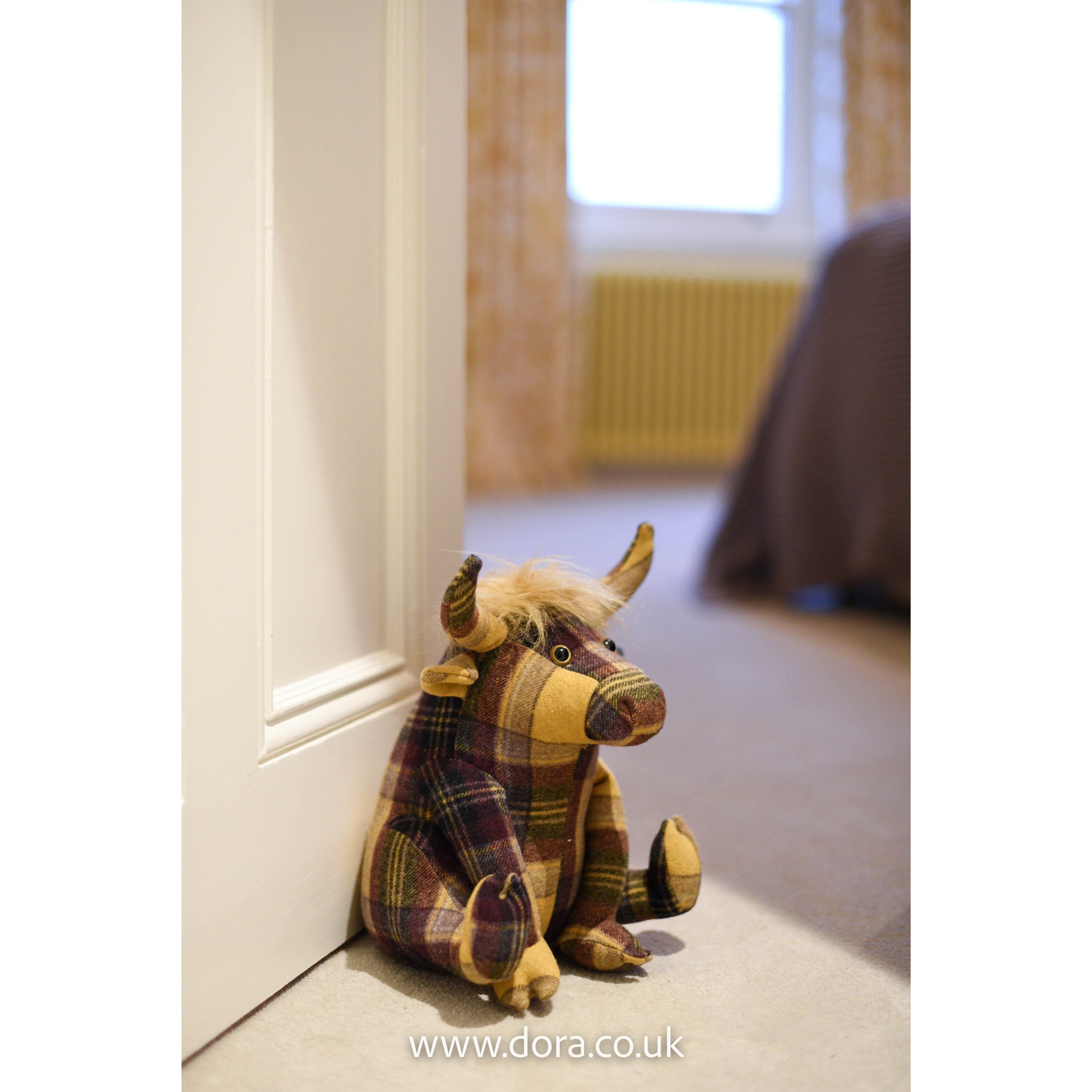 Plaid Highland Cow Weighted Doorstop by Dora Designs