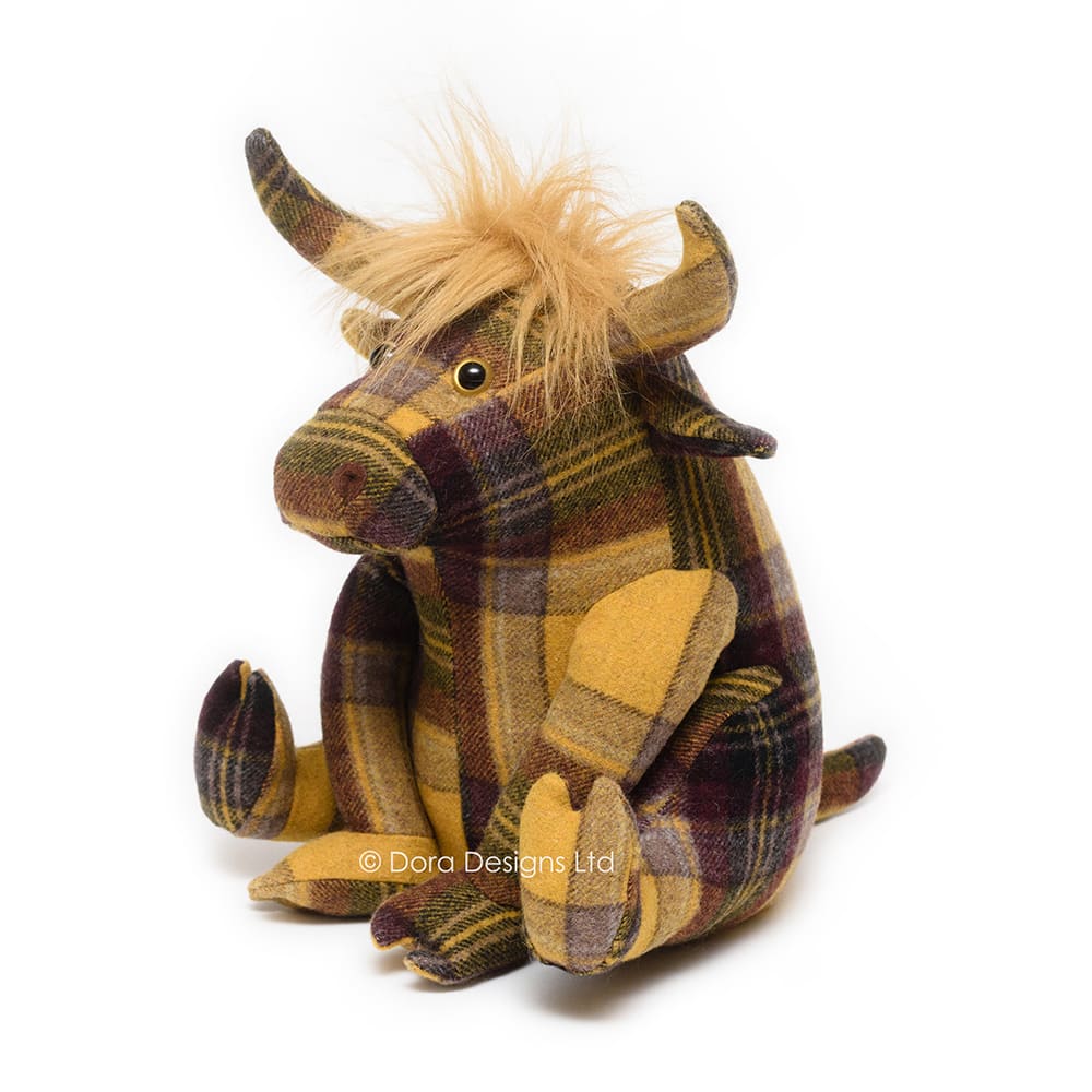 Plaid Highland Cow Weighted Doorstop by Dora Designs