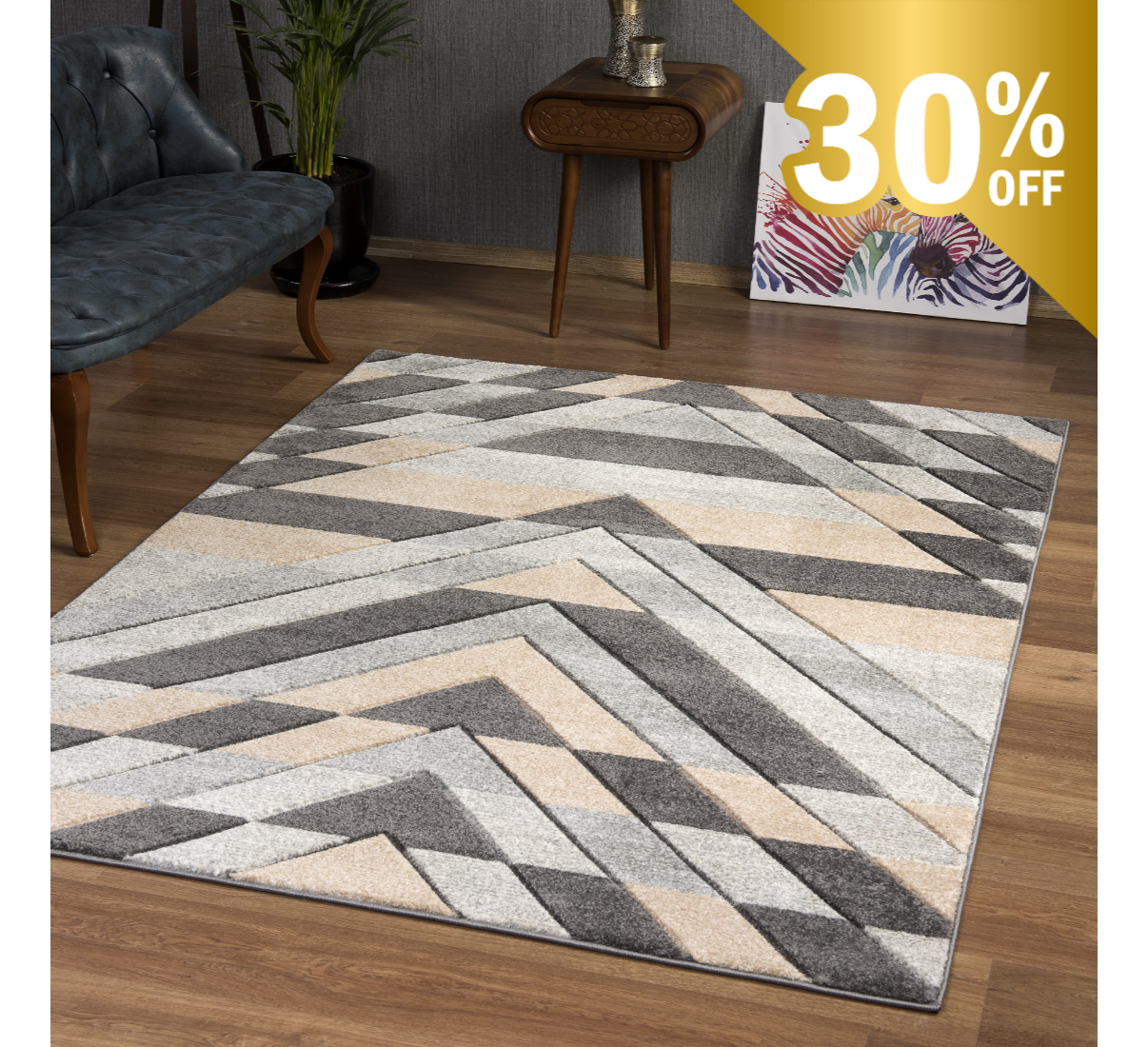 Asher Grey-Beige Hand Carved Rug | The Asher Collection