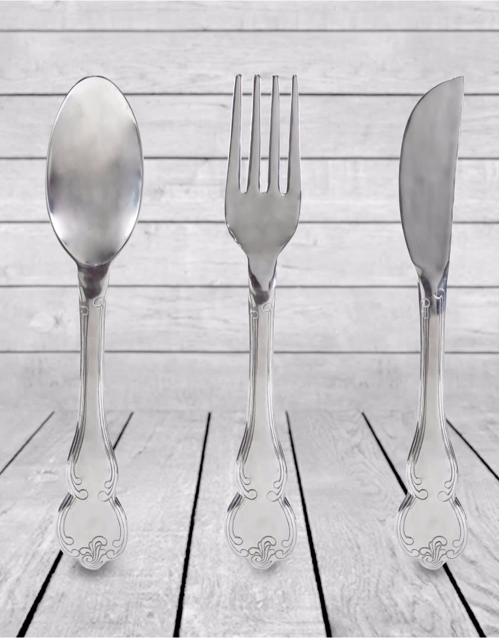 Polished Aluminium Fork, Knife & Spoon Set Wall Hangings