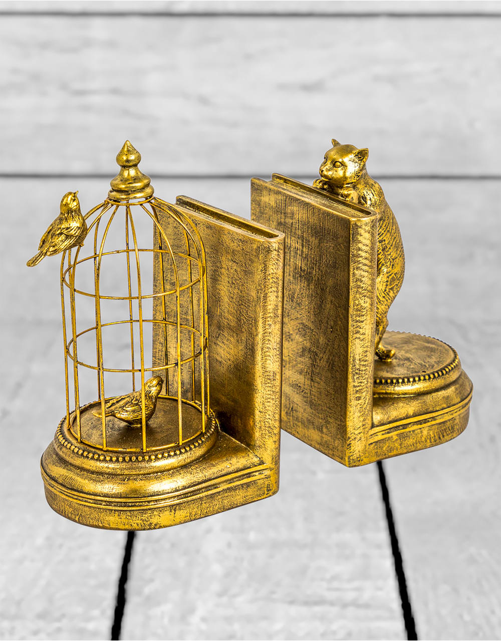 Antique Gold Curious Cat Pair of Bookends