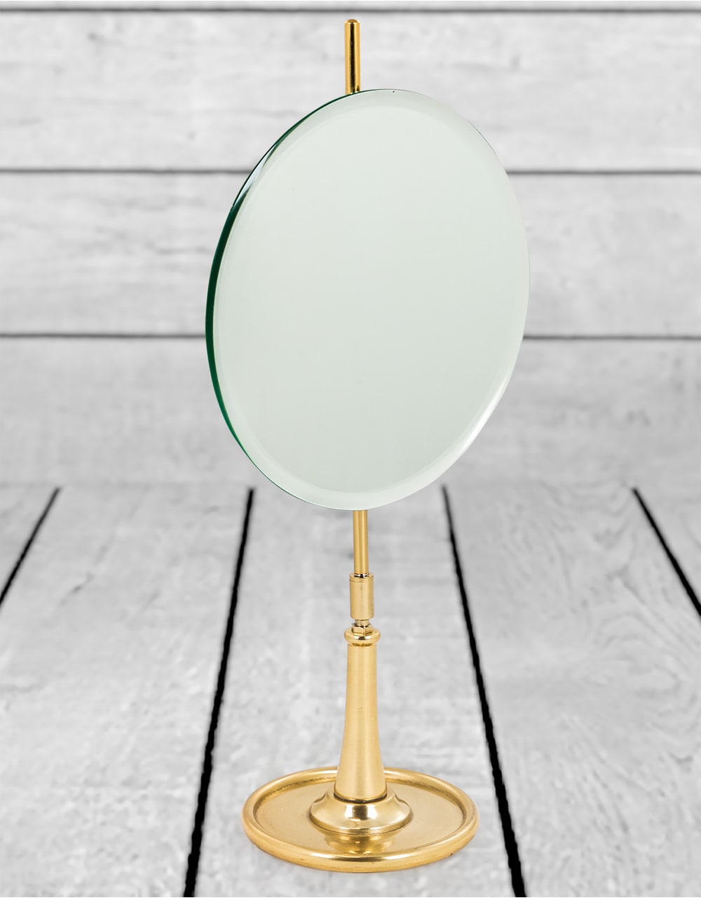 Round Table Mirror on Brass Stand
