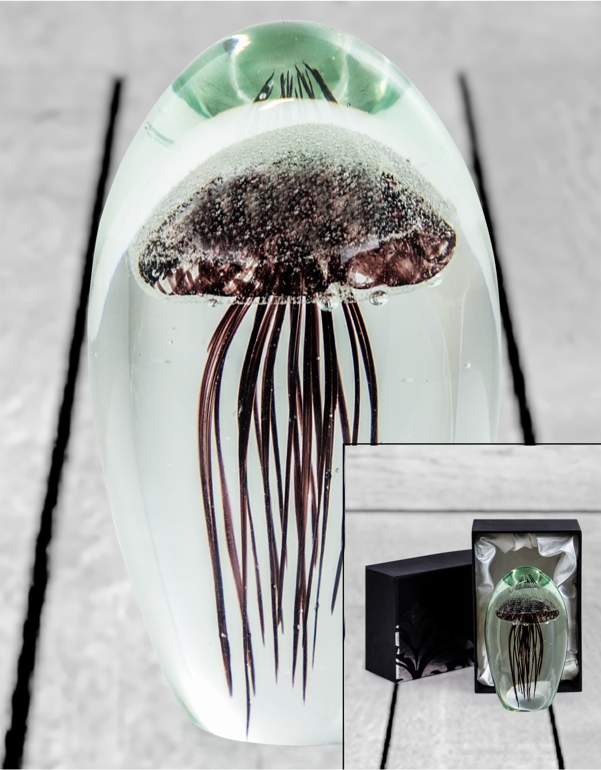 Large Purple Jellyfish Glass Paperweight with Gift Box