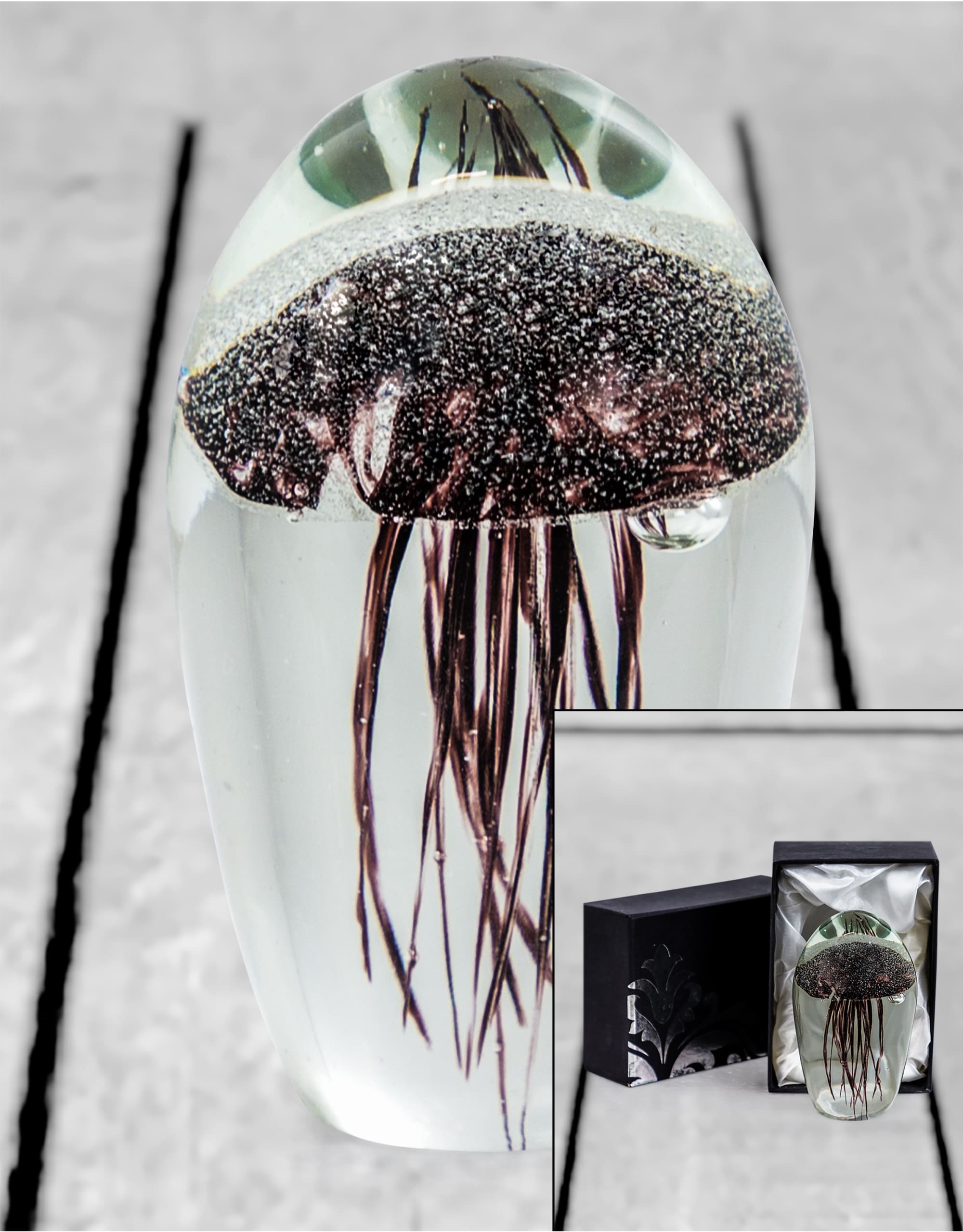 Purple Jellyfish Glass Paperweight with Gift Box