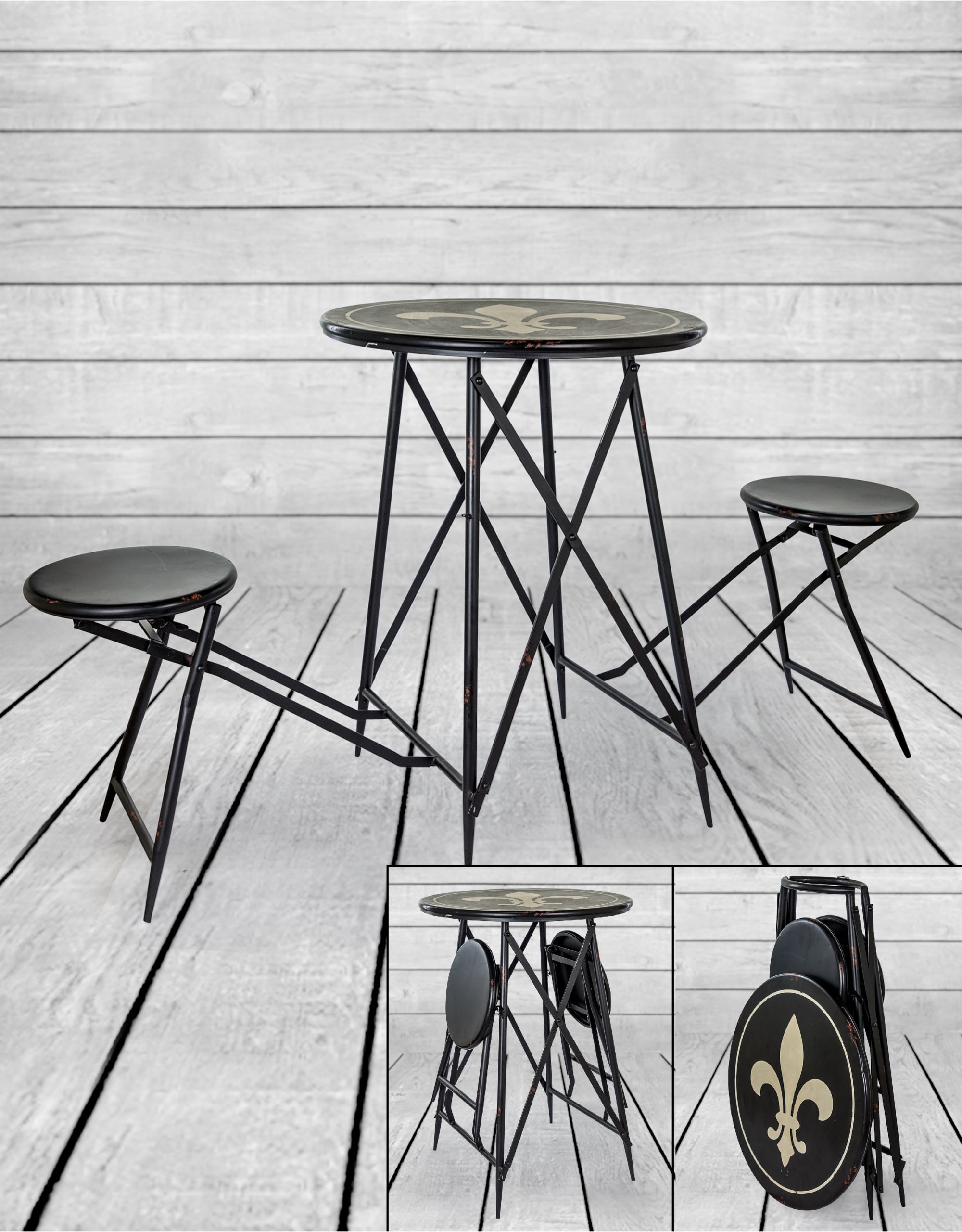 Antiqued Metal Folding 2 Seat Bar Table *CLEARANCE ITEM*