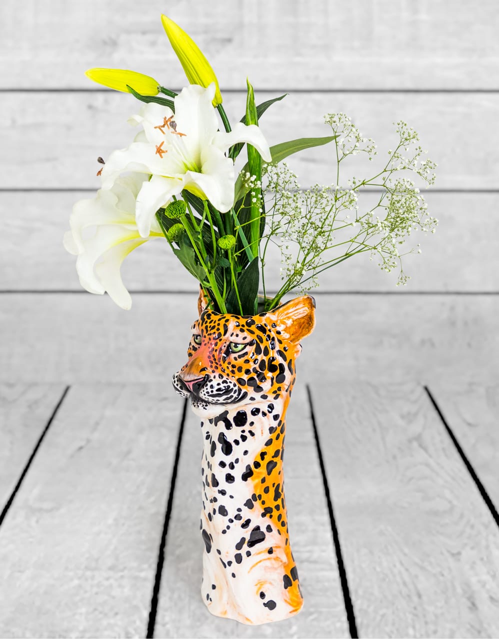 Hand Painted Ceramic Leopard Head Vase