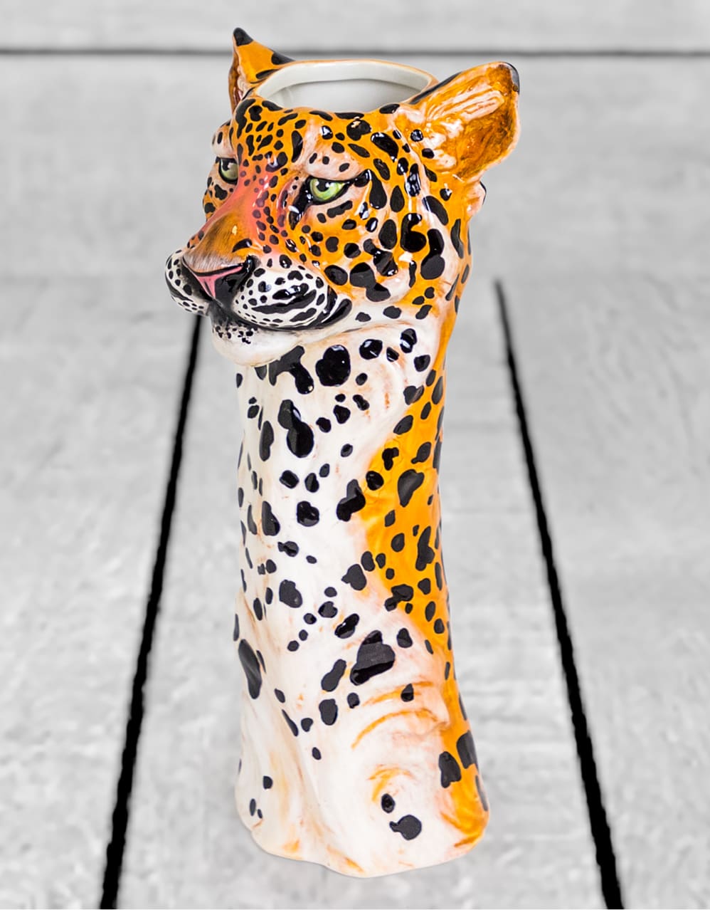 Hand Painted Ceramic Leopard Head Vase