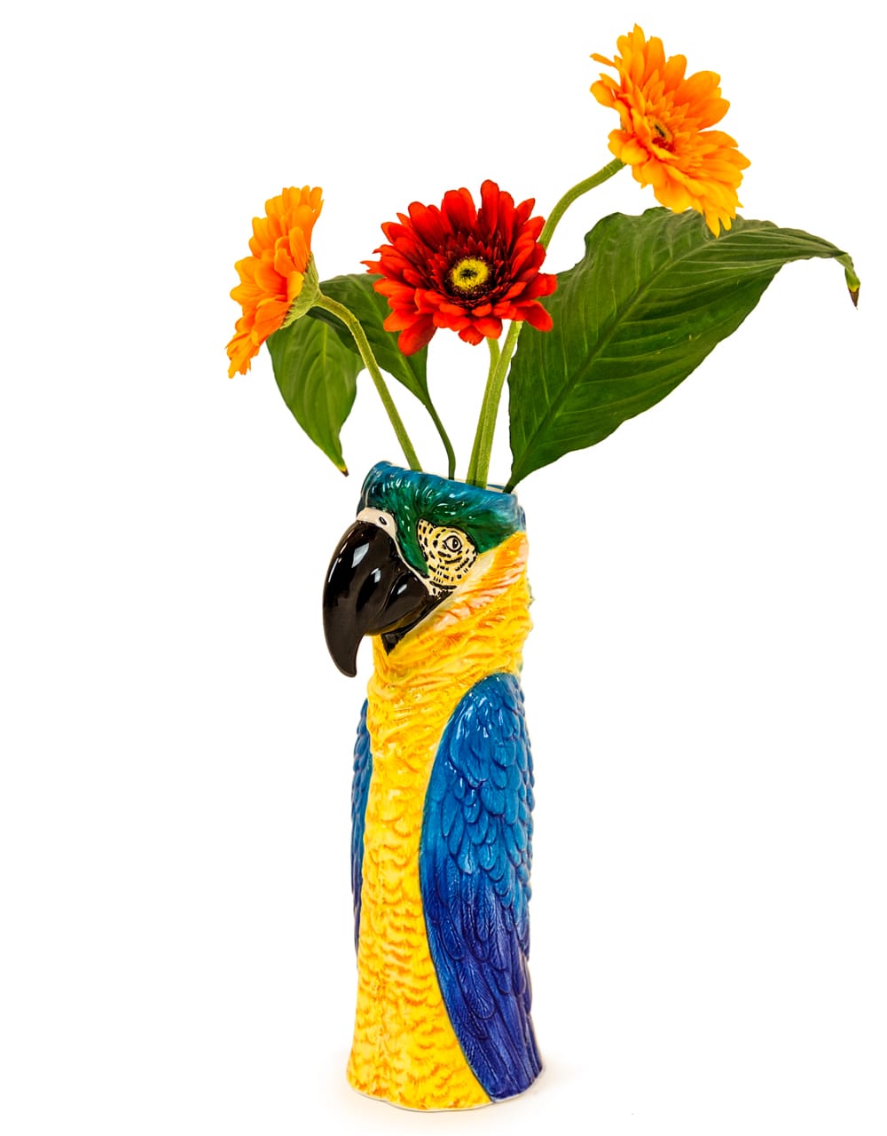 Hand Painted Ceramic Blue Macaw/Parrot Head Vase