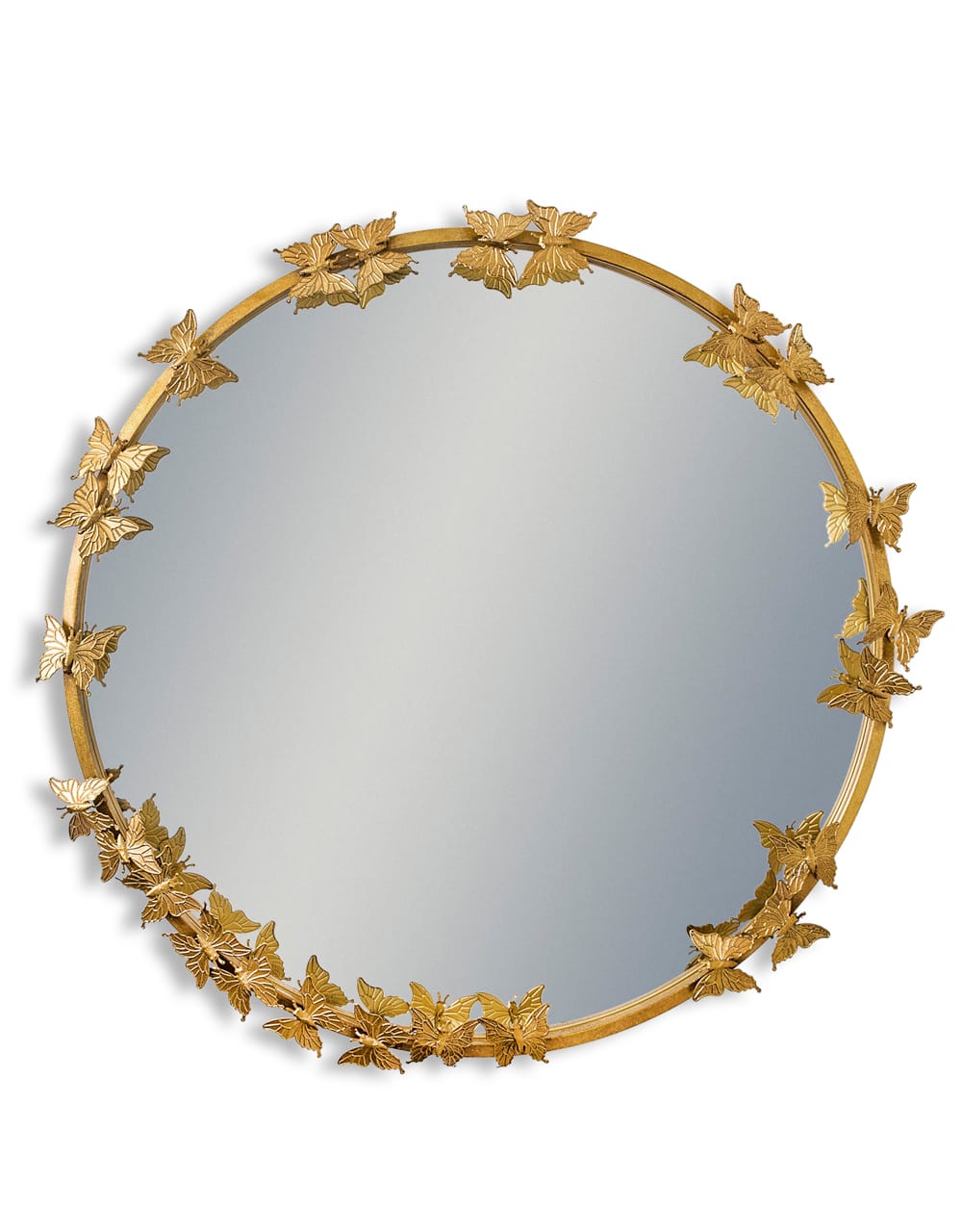 Antique Gold Round Butterfly Frame Wall Mirror