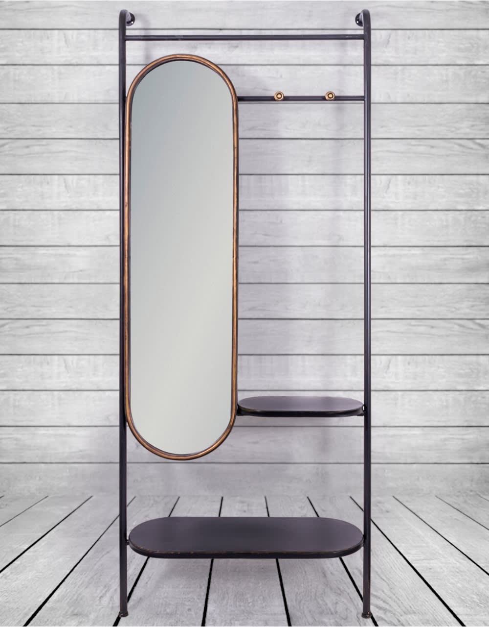 Black and Antique Gold "Orwell" Mirror and Rail Dressing Unit