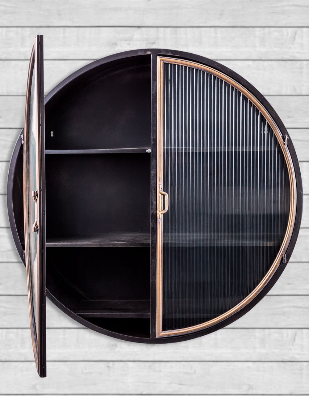 Black and Antique Gold "Orwell" Large Round Metal Wall