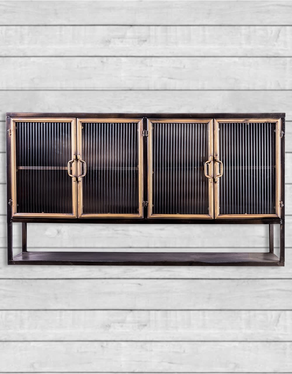 Black and Antique Gold "Orwell" Wide Metal Wall with Shelf