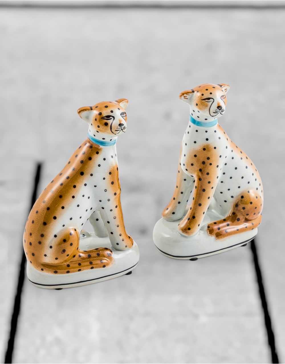 Pair of Ceramic Sitting Leopard Figures with Brown Tints – Vintage