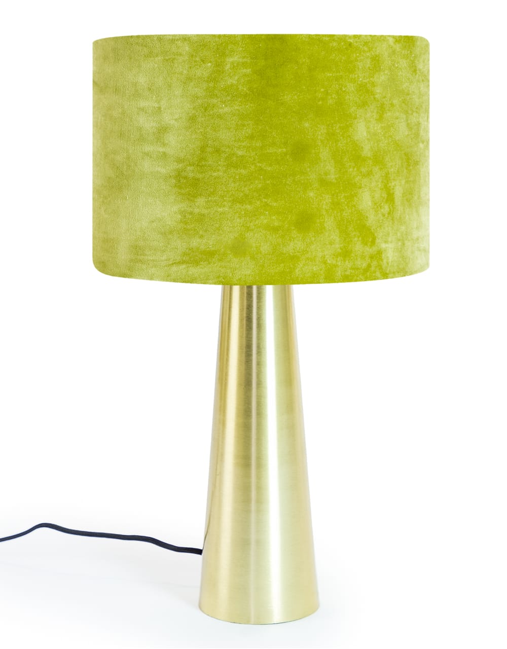 Brass Column Table Lamp with Olive Green Velvet Shade