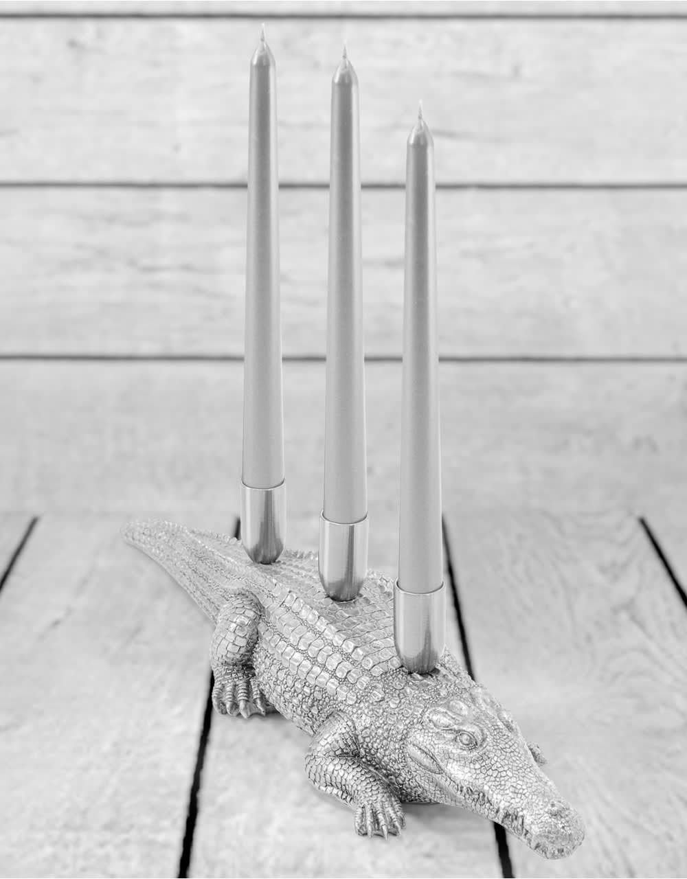 Antique Silver Crocodile Candle Holder