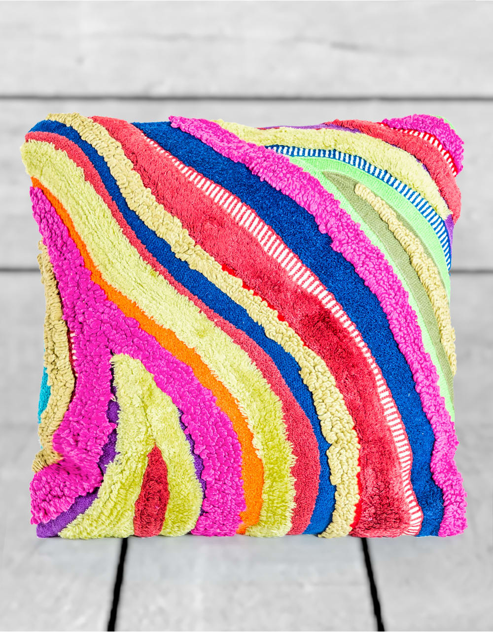 Multicolour Recycled Patchwork Wave Cushion