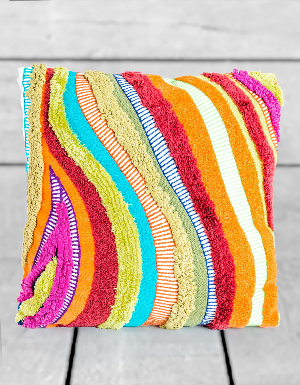 Multicolour Recycled Patchwork Wave Cushion