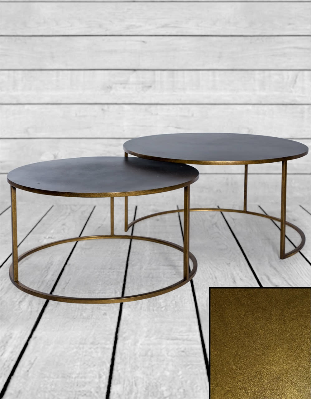 Nest of 2 Antique Gold/Bronze Metal Coffee Tables
