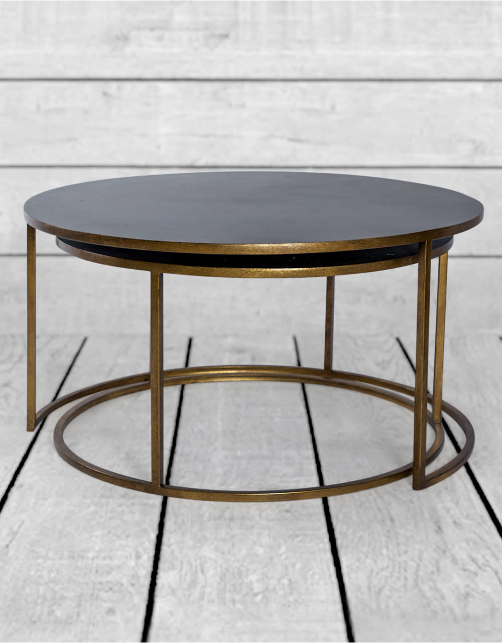Nest of 2 Antique Gold/Bronze Metal Coffee Tables