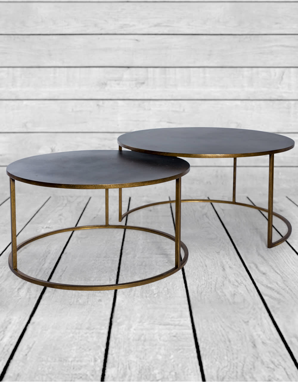 Nest of 2 Antique Gold/Bronze Metal Coffee Tables