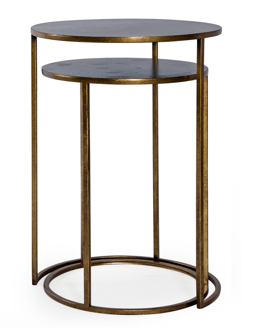 Nest of 2 Antique Gold/Bronze Metal Side Tables