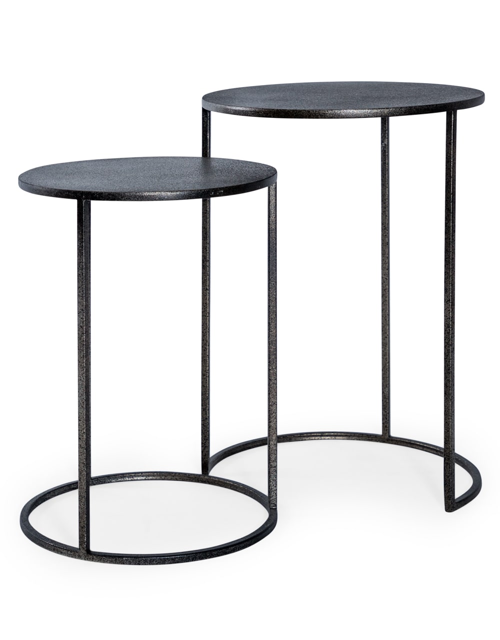 Nest of 2 Antique Pewter/Grey Metal Side Tables