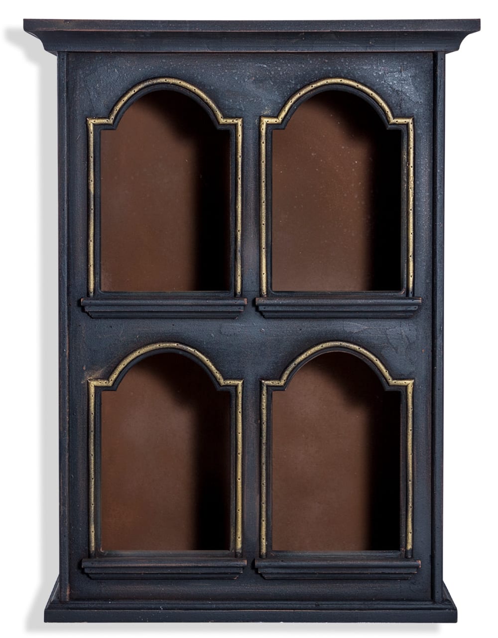 Antiqued Black Wall with Archway Shelf Openings