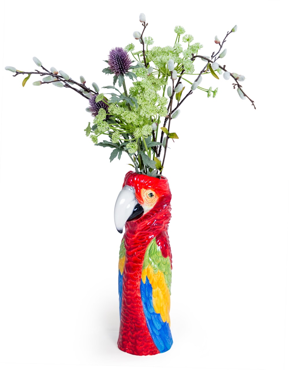 Hand Painted Ceramic Red Macaw/Parrot Head Vase
