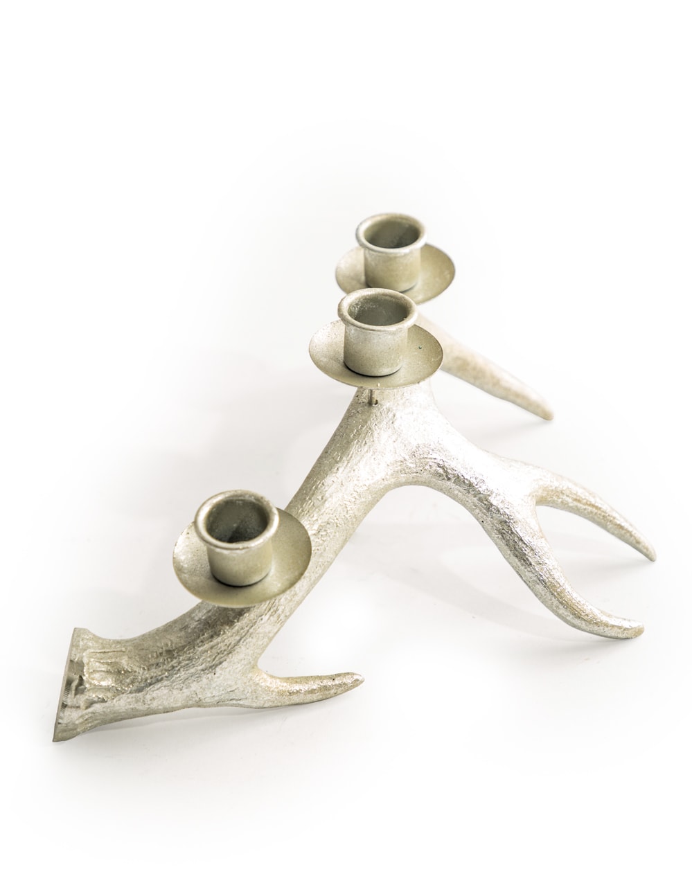 Medium Antique Silver Antler Candle Holder