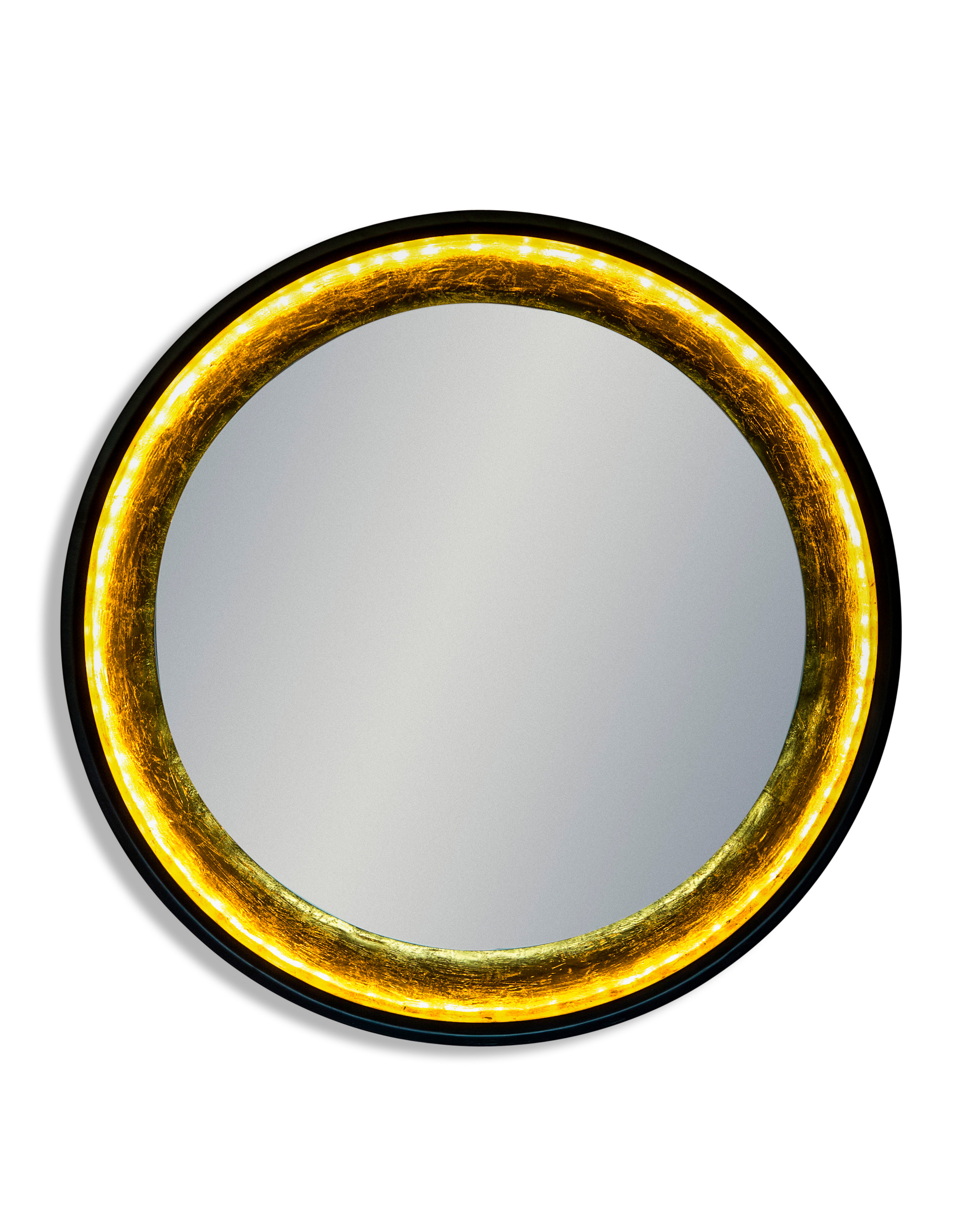 Limehouse Black & Gold Round Wall Mirror with LED Lighting
