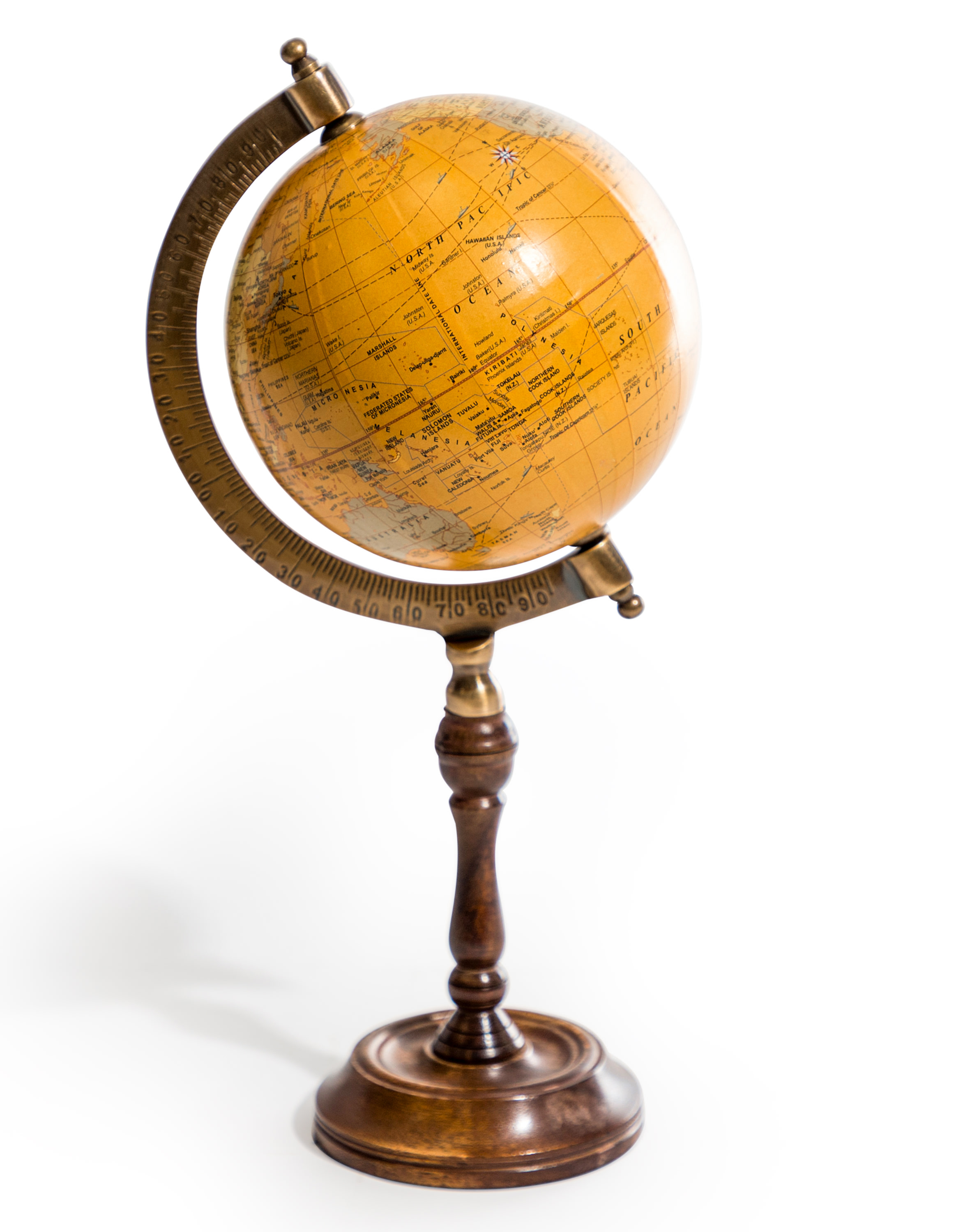 Antique Brown Globe on Wooden Stand
