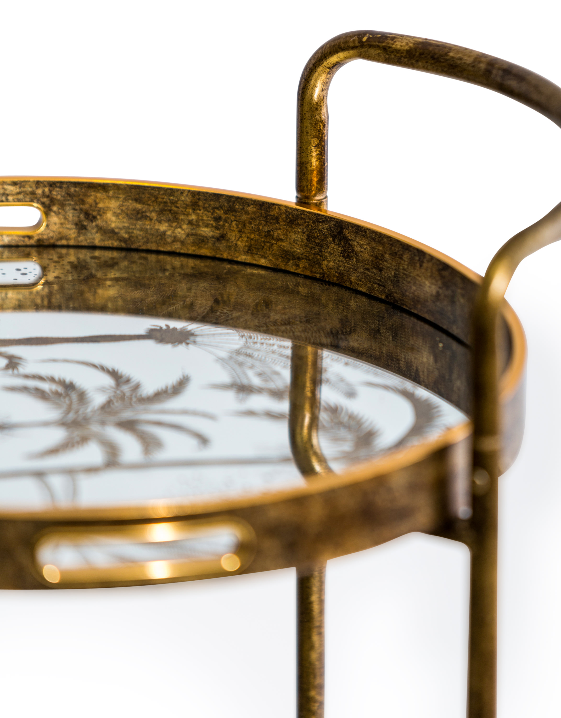 Antique Gold Drinks Trolley w/ Mirrored Serving Trays