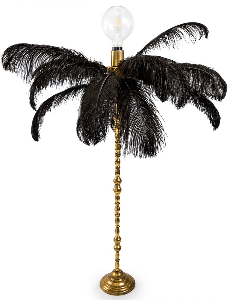 Gold and Black Ostrich Feather Floor Lamp