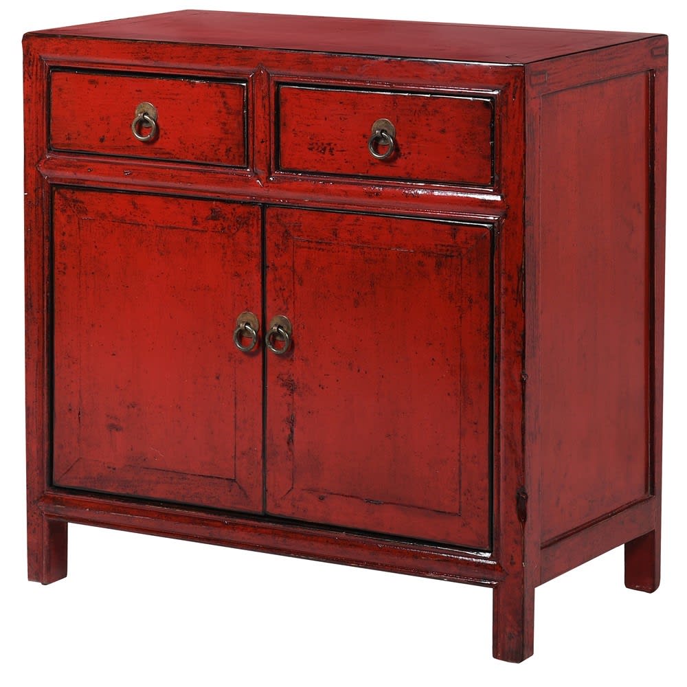 Oriental Style Red Bedside Cabinet