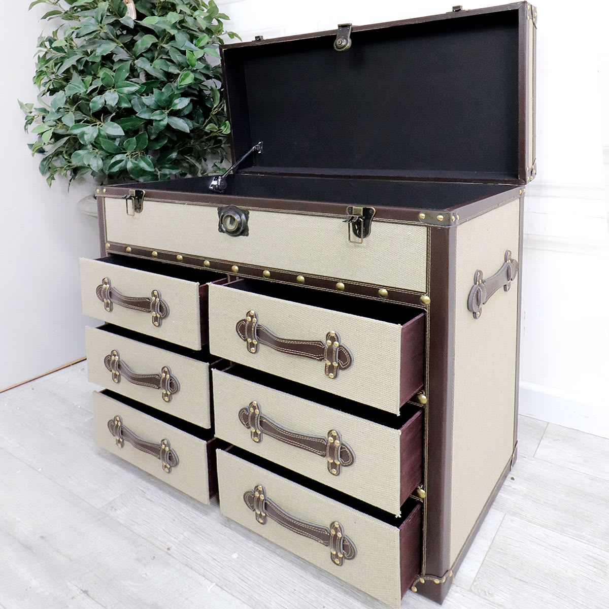 Large Linen Trunk with Drawers